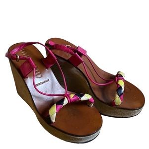 MiuMiu Colorful Italian Platform Pink Sandal Wedges Womens 35.5 (US size 5.5)